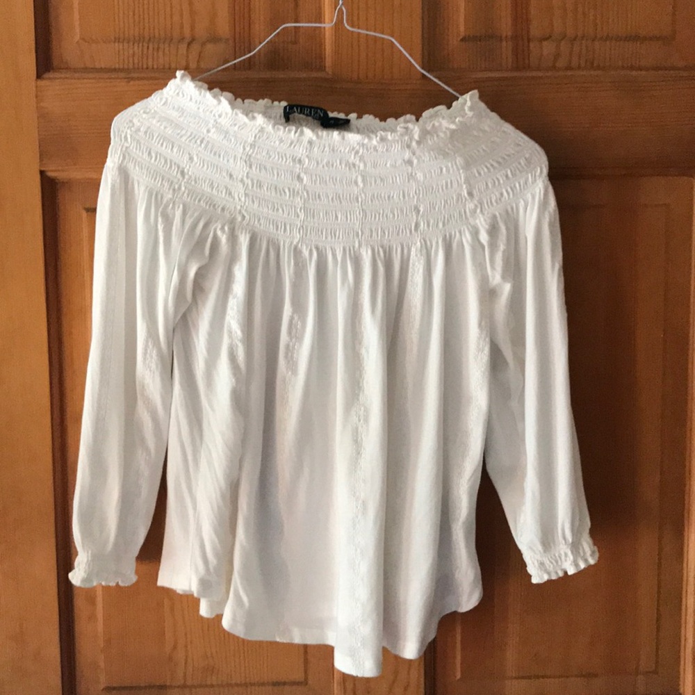 Women’s Ralph Lauren Petite off shoulder white top